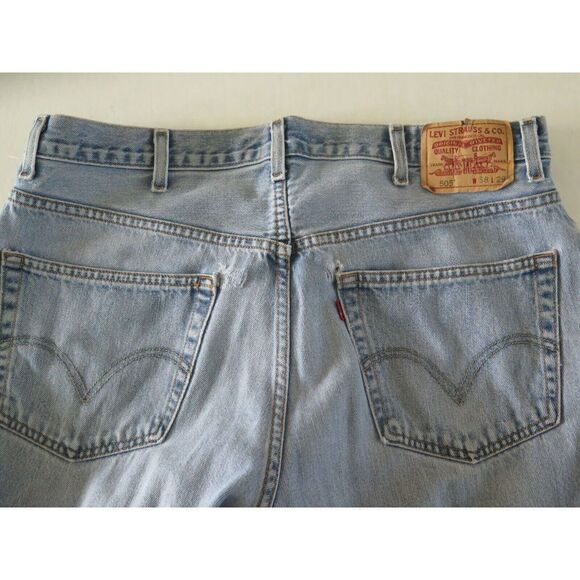 LEVI'S 505 Regular Fit Straight Leg Denim Jeans Light Blue Sz 38 x 29 GUC - Picture 8 of 8